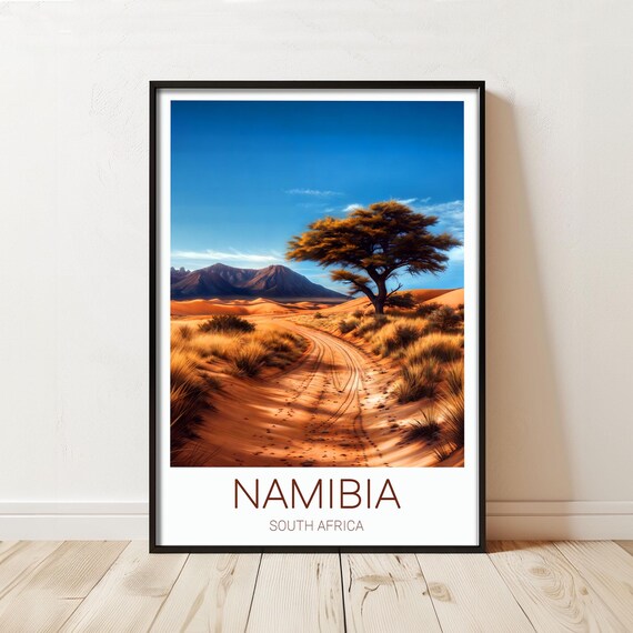 Namibia South Africa Travel Poster Desert Road Acacia Scene Art