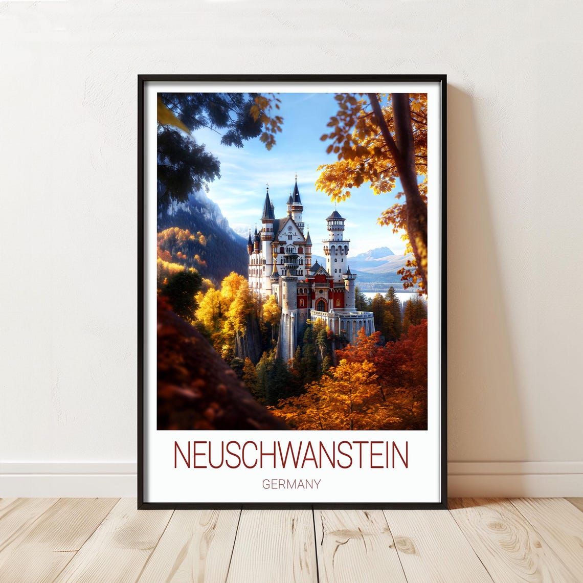 Neuschwanstein Castle Autumn Mountain Valley Germany Travel Poster