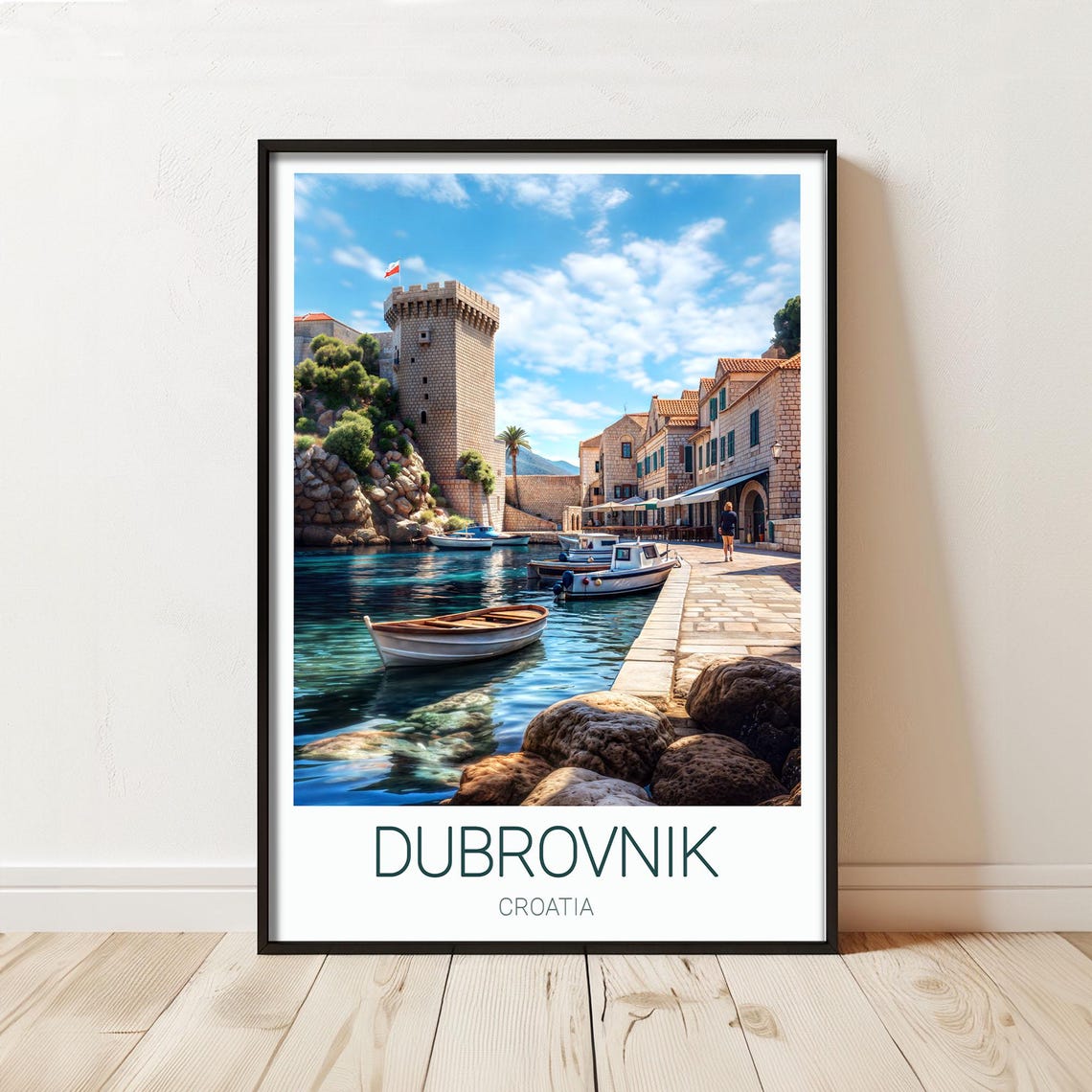 Dubrovnik Croatia Travel Poster Old Town Harbor Coastal Artwork