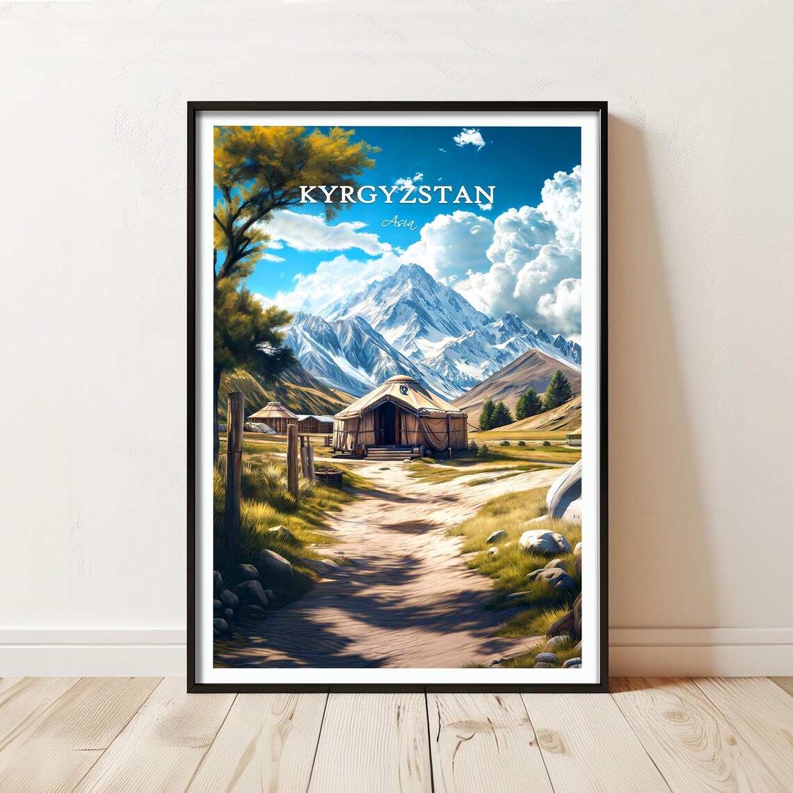 Kyrgyzstan Asia Yurt Camp Snow Capped Tian Shan Mountains Poster
