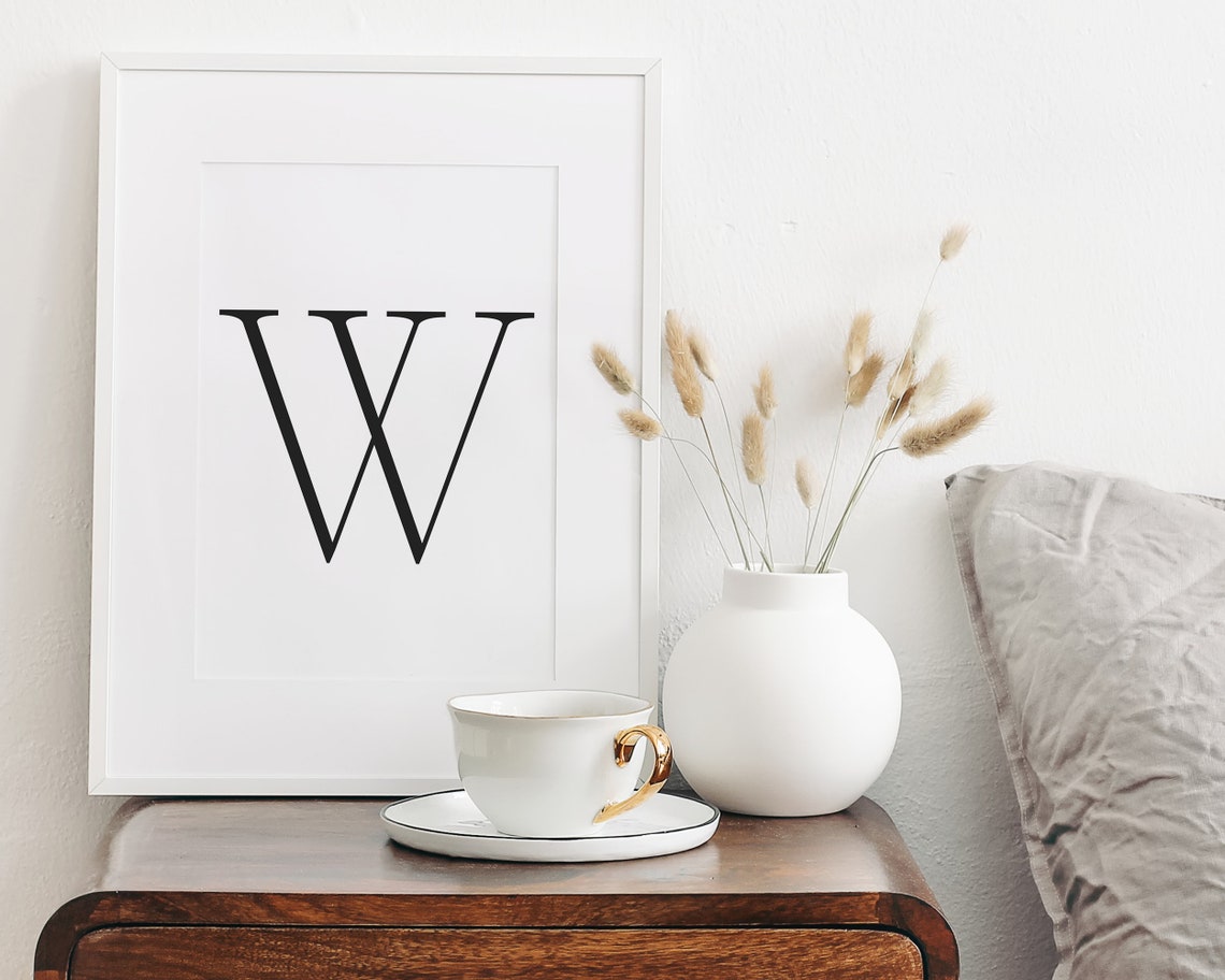 Letter W Serif Initial Monogram Minimalist Typography Art Print