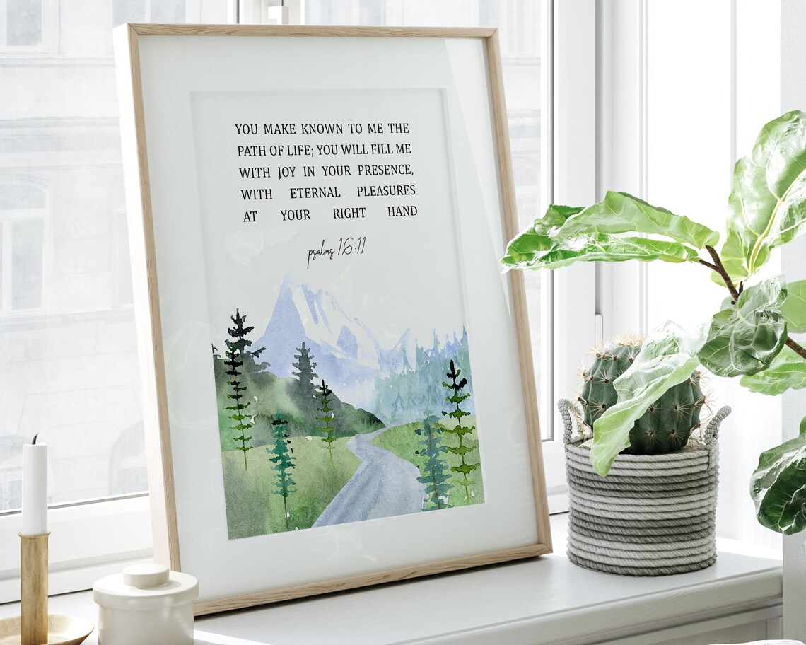 Psalm 16:11 Watercolor Mountain Bible Verse Scripture Art Poster - Image 2