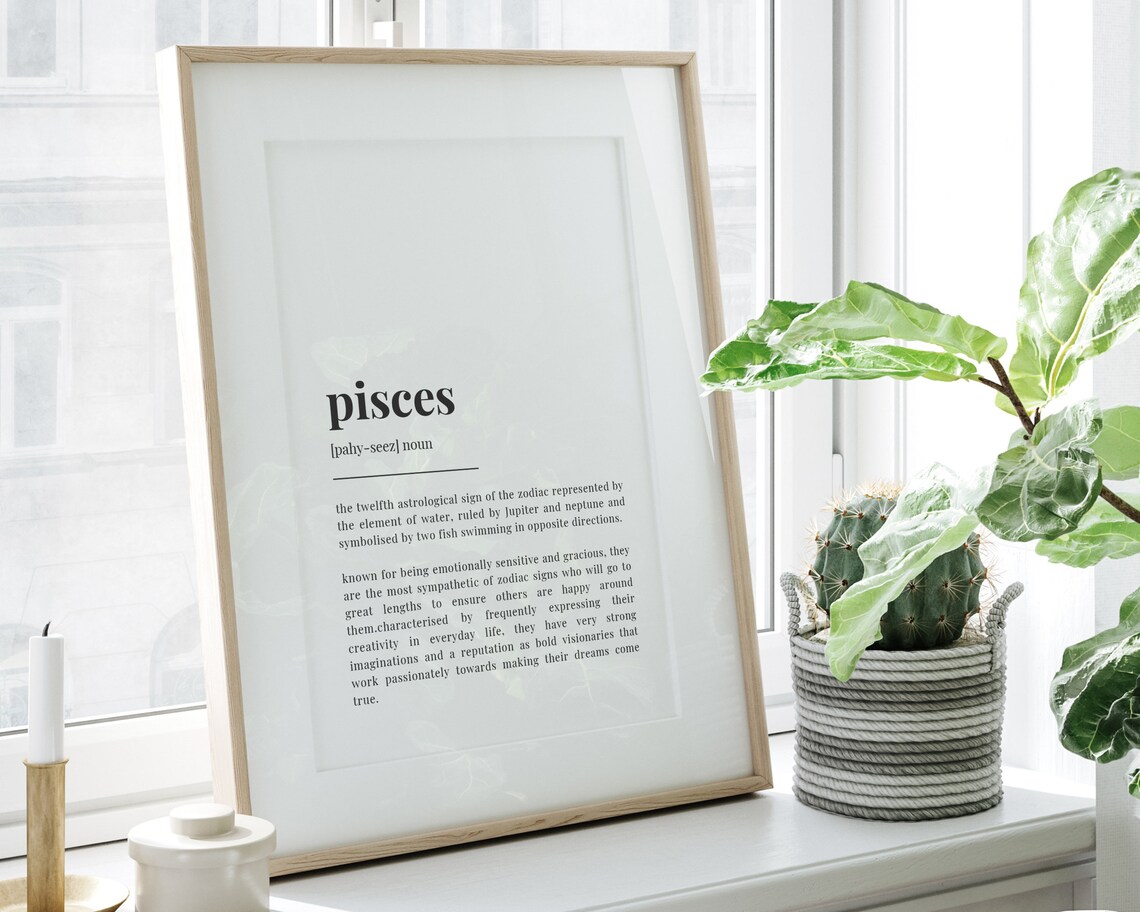 Pisces Zodiac Definition Art Print, Astrology Decor