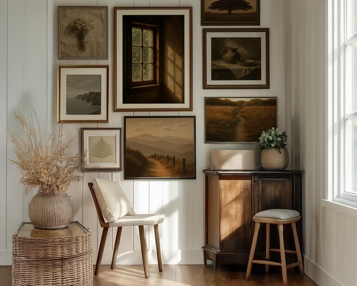 Vintage Neutral Gallery Wall Art Set of 9, Art Print