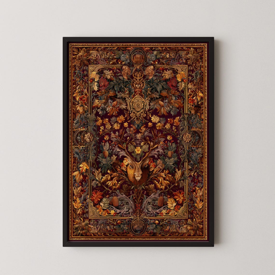Regal Stag Botanical Tapestry Vintage Autumn Forest Deer Decor Poster
