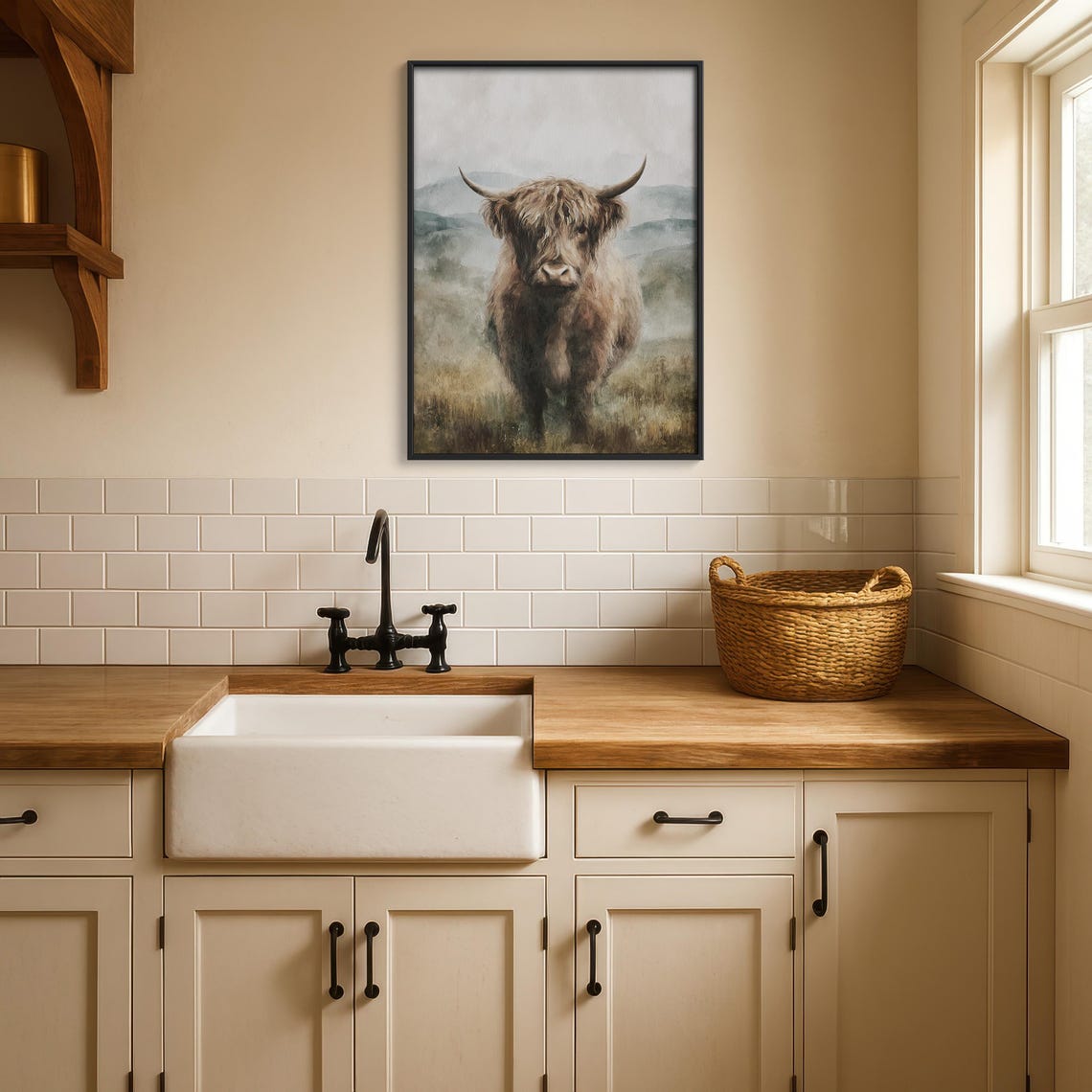 Rustic Highland Cow Watercolor Majestic Countryside Farm Art Poster