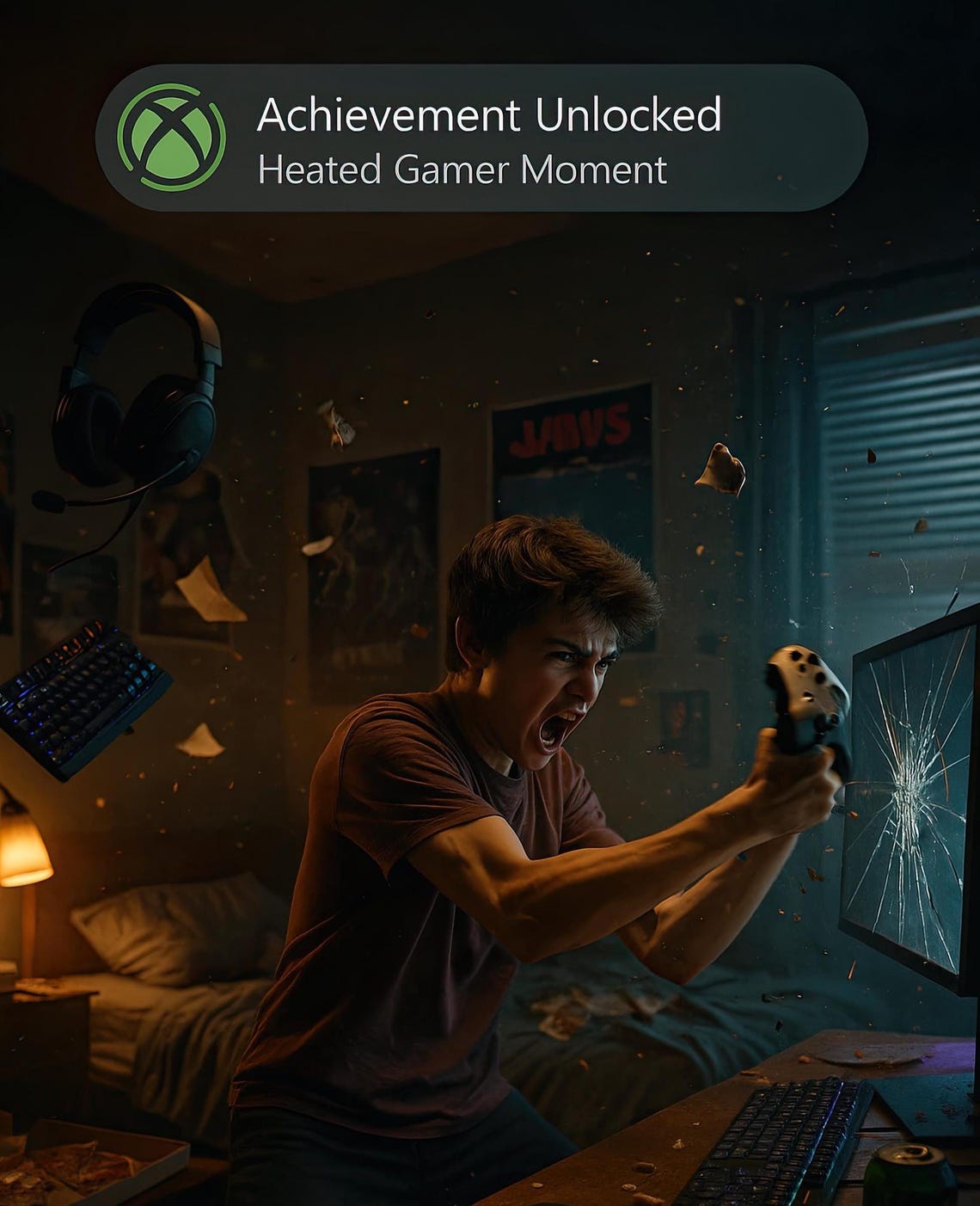 Gamer Rage Meltdown Achievement Unlocked Heated Moment Funny Poster