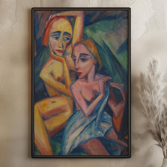 Vintage Couple Portrait Print Abstract Expressionist Art 2 Files A024x36in Jpegs