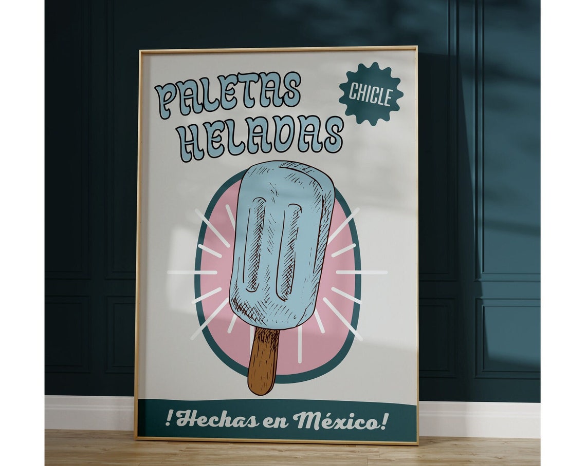 Paletas Heladas Chicle Vintage Mexican Ice Cream Shop Wall Art