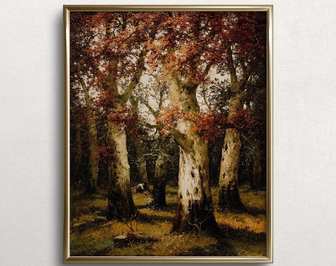 Forest Trees In Autumn, Vintage Autumn Art Print