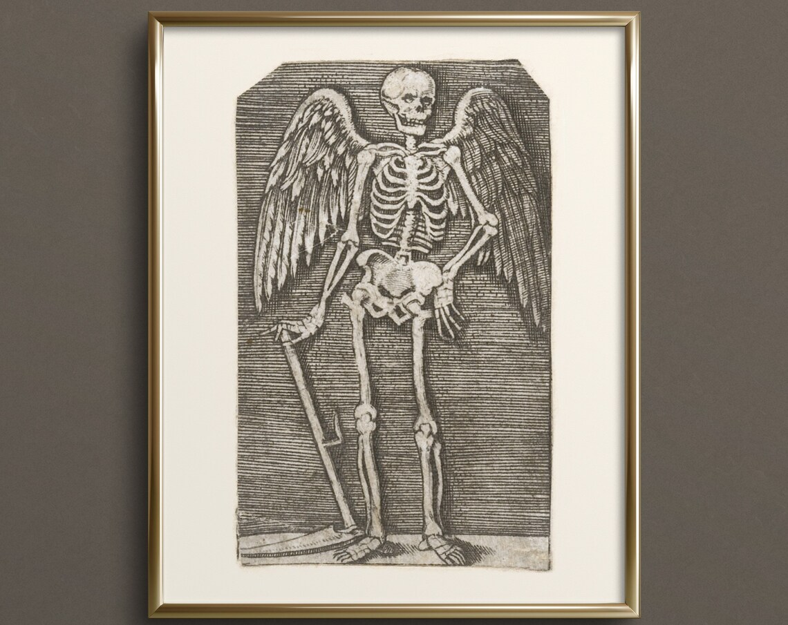 Winged Skeleton Grim Reaper Engraving Vintage Gothic Anatomy Art Print