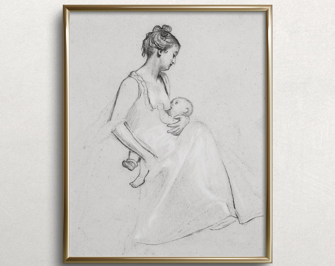Nursing Mother Vintage Nursery Wall Art Print