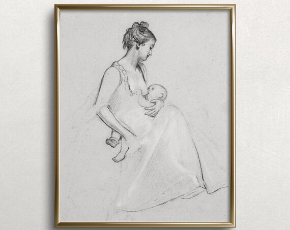 Nursing Mother Vintage Nursery Wall Art Print