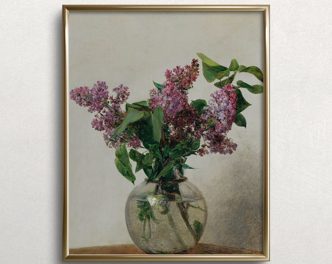 Purple Lilacs Still Life, Vintage Floral Art Print