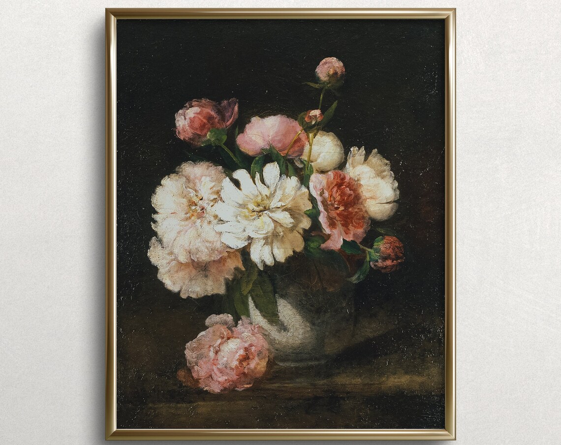 Peony Vase Spring Vintage Floral Wall Art Print