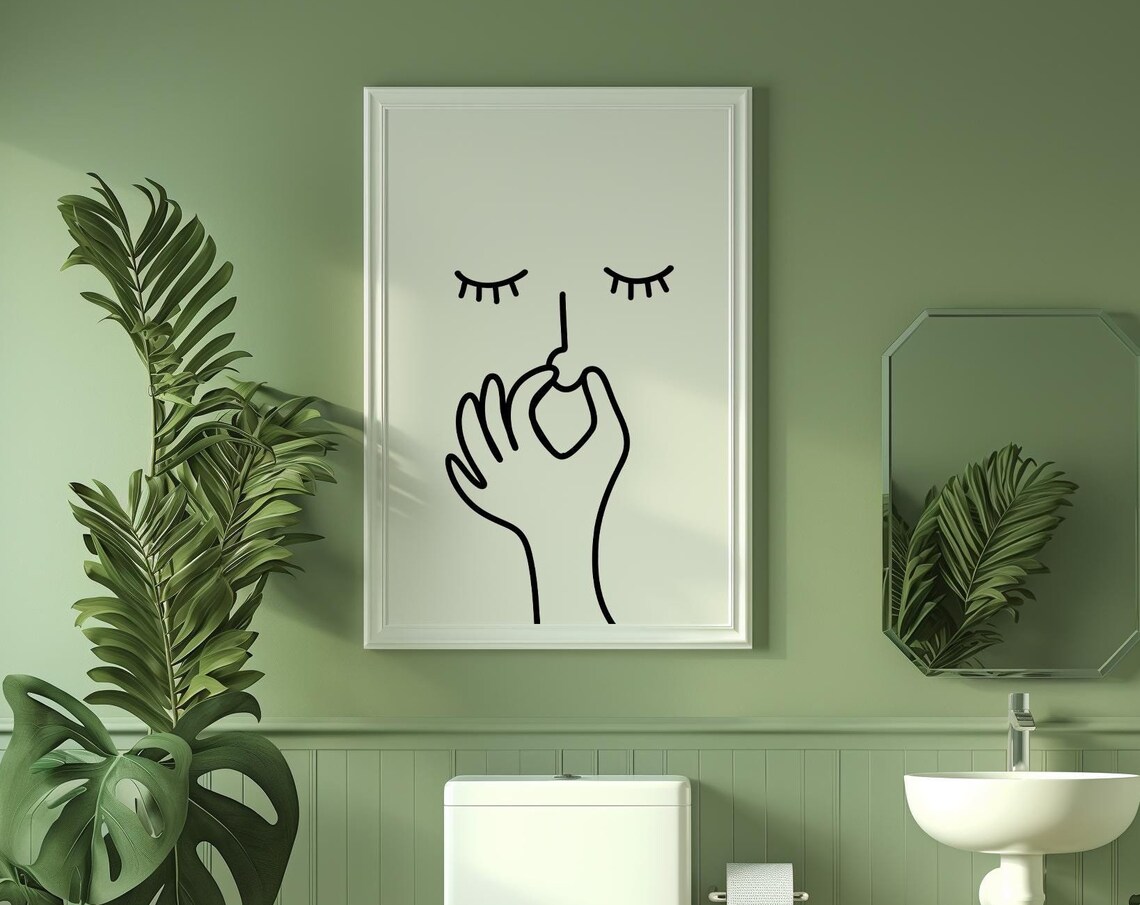 Hand Drawn Plugging Nose Bathroom Humorous Wall Art - Image 3