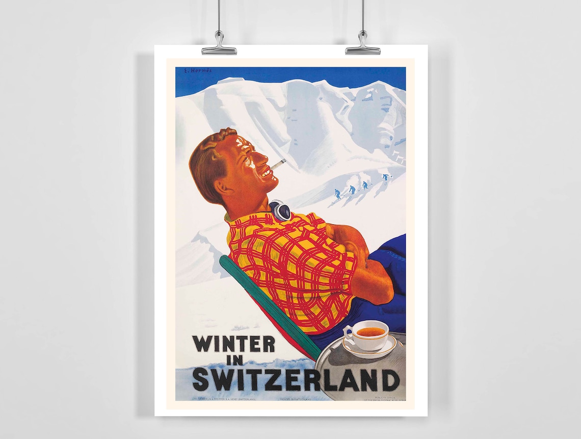 Winter In Switzerland Vintage Ski Poster