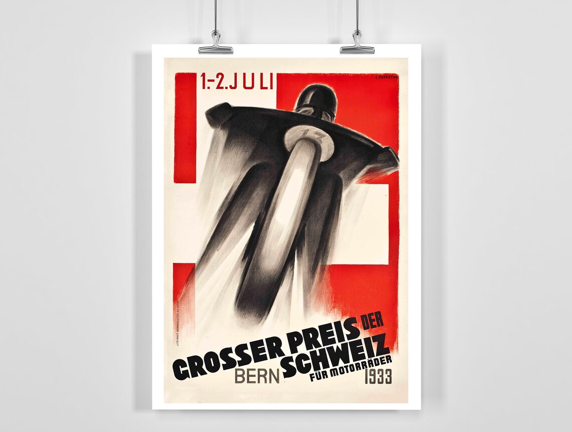 1933 Swiss Grand Prix Bern Motorcycle Race Retro Vintage Poster