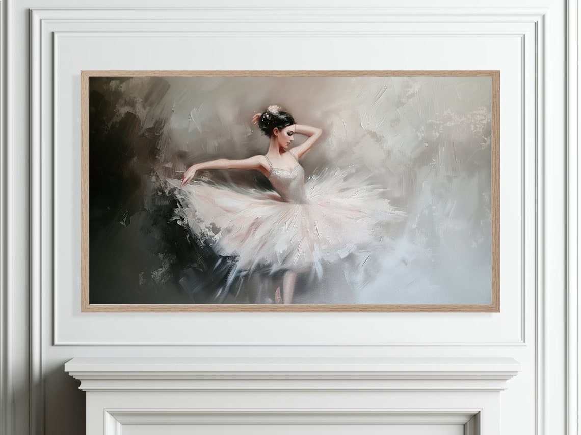 Pink Tutu Ballerina Dancing Dramatic Dark Oil Painting Poster - Image 3