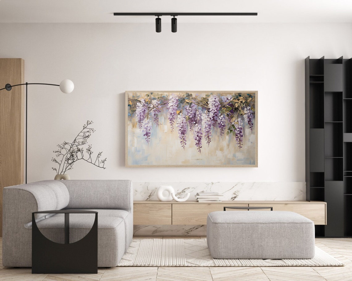 Frame Tv Vintage Wisteria Blooming Oil Painting Botanical Lilac Wisteria Still Life Frame Tv Deep In Blooms Purple Flower Home Decor - Image 5