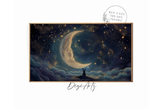 Frame Tv Celestial Moon Oil Painting Gothic Wall Art Bunny On The Moon Decor Abstract Star And Moon Starry Night Sky Frame Tv Art