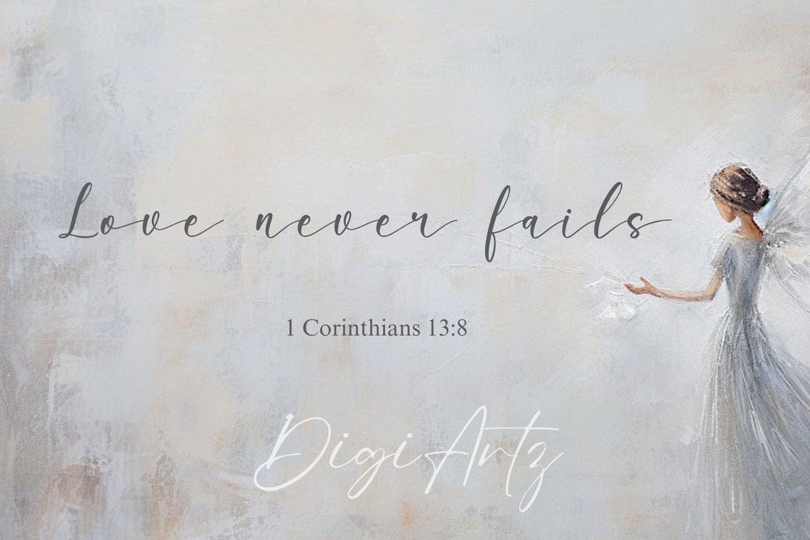 Love Never Fails Verse With A Graceful Angel In Soft Blue Poster - Image 6