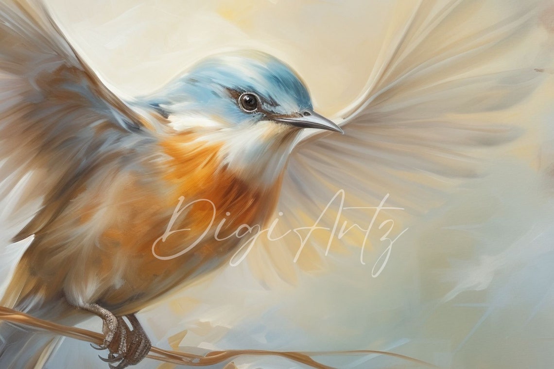 Bluebird In Flight Watercolor Songbird Amber Blue Sky Garden Poster - Image 4
