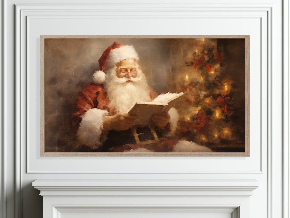Santa Claus Reading A Book Beside A Glowing Christmas Tree Poster - Image 4