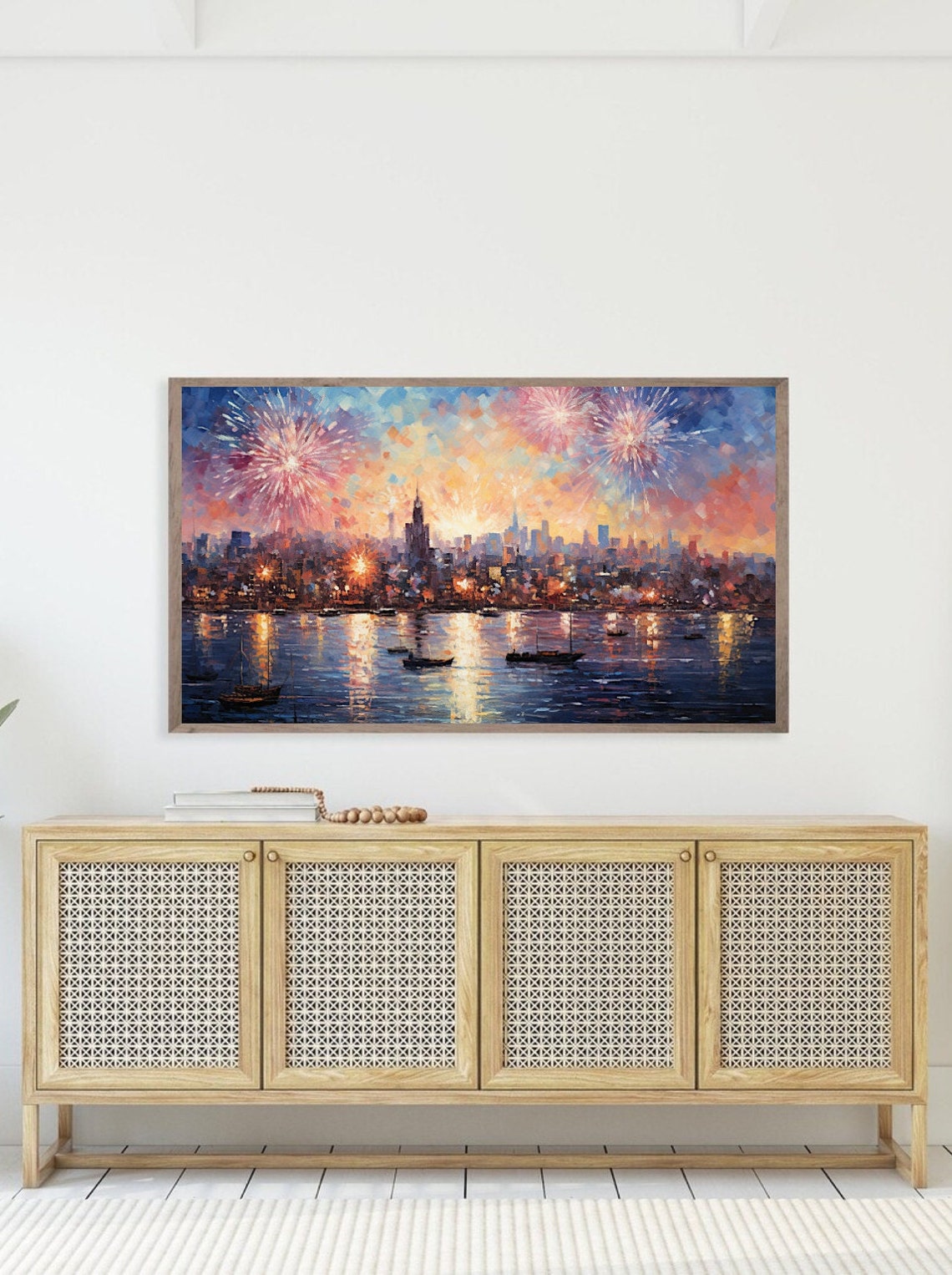 New Year Eve Fireworks Over City Skyline Celebration Painting Poster - Image 5