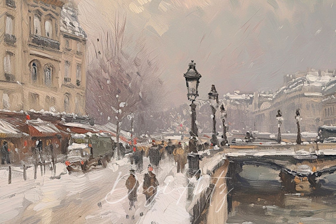 Frame Tv Vintage Winter Paris Street Oil Painting Snowy French Cityscape Wall Art Antique Farmhouse Home Decor Frame Tv French Art - Image 6