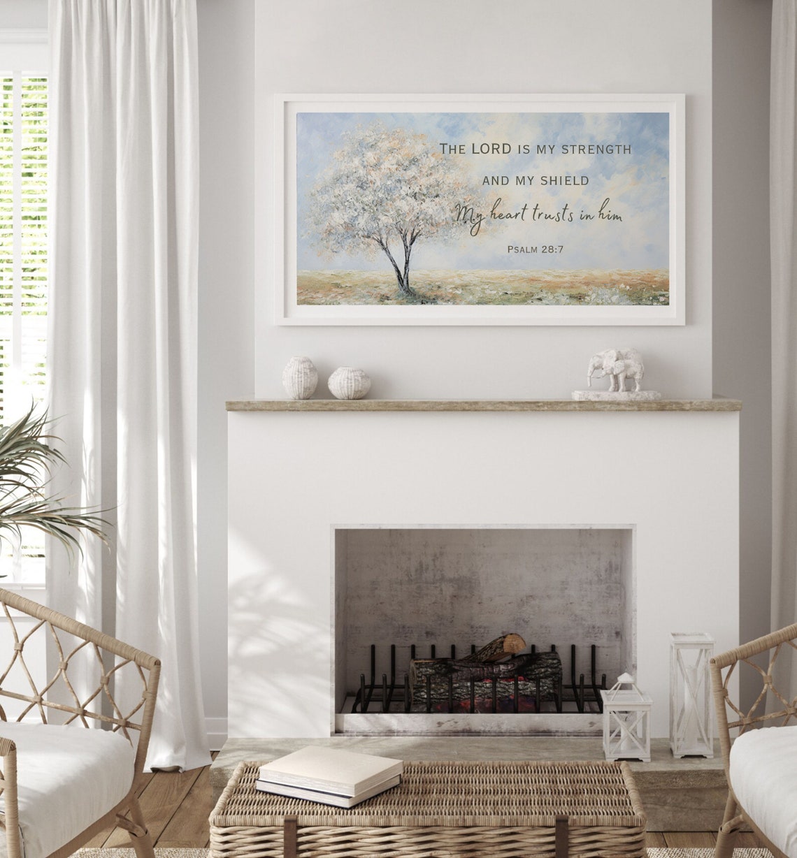 Psalm 28 7 The Lord Is My Strength Blossom Tree Scripture Poster - Image 2