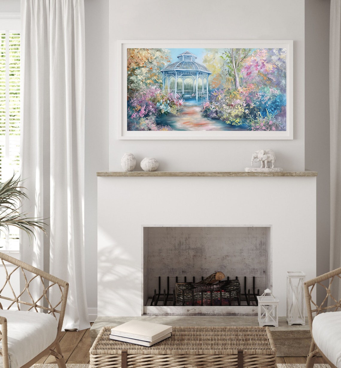 Frame Tv Spring Garden Gazebo Oil Painting Vintage Farmhouse Decor Rose Secret Garden Nature Art Print Romantic Cottagecore Frame Tv - Image 2
