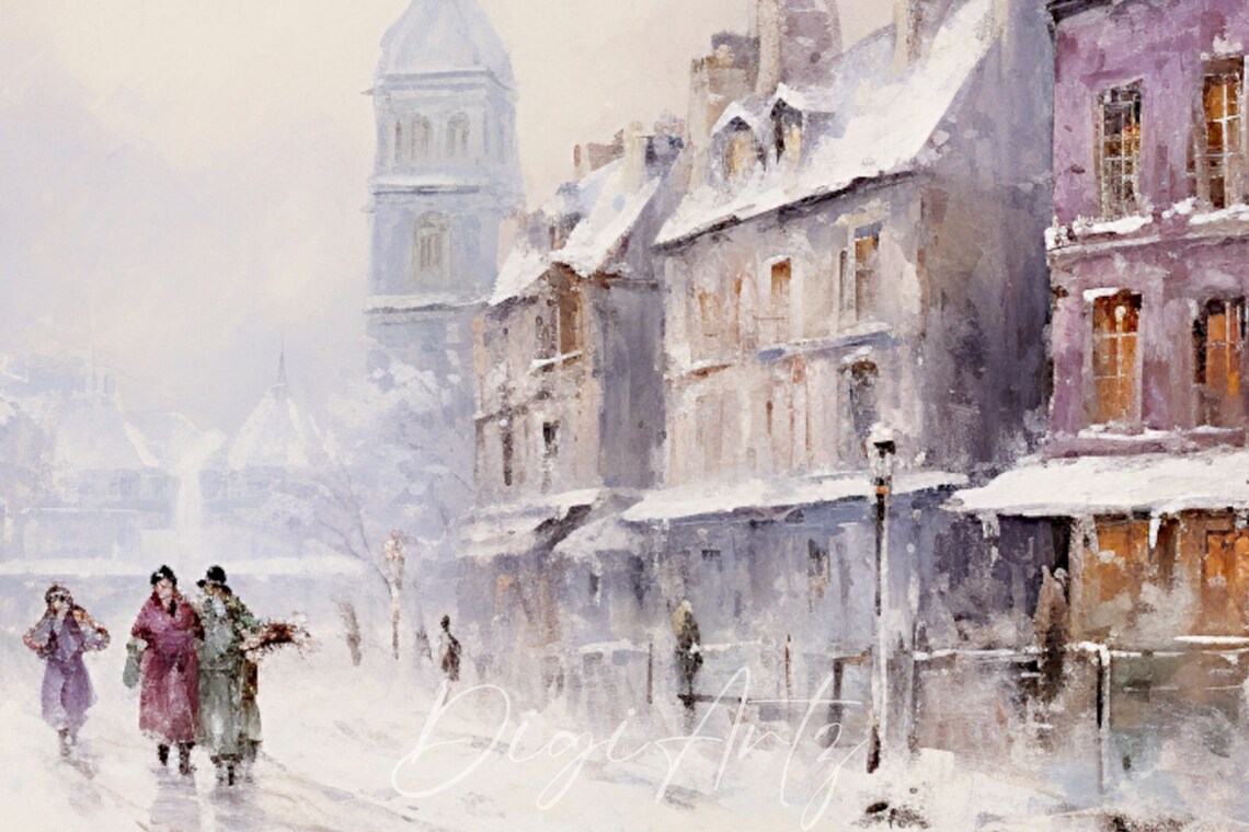 Frame Tv Winter Town Oil Painting Vintage Cottagecore Academia Christmas Decor Rustic Snowy Winter Landscape Holiday Farmhouse Print - Image 6