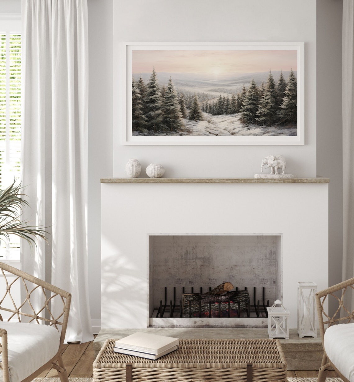 Snow Covered Pines Over Winter Valley Sunrise Landscape Poster - Image 3