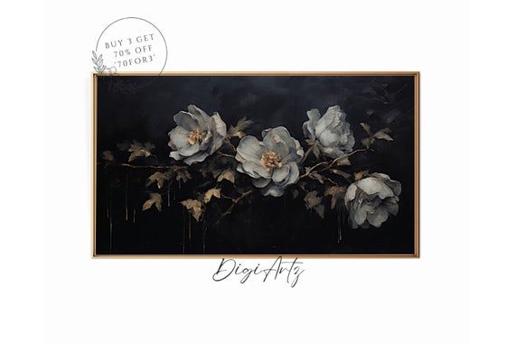 Frame Tv Art Deep In Bloom Moody Flower Still Life Oil Painting Antique Dark Floral Print Botanical Wall Art Dark Academia Decor