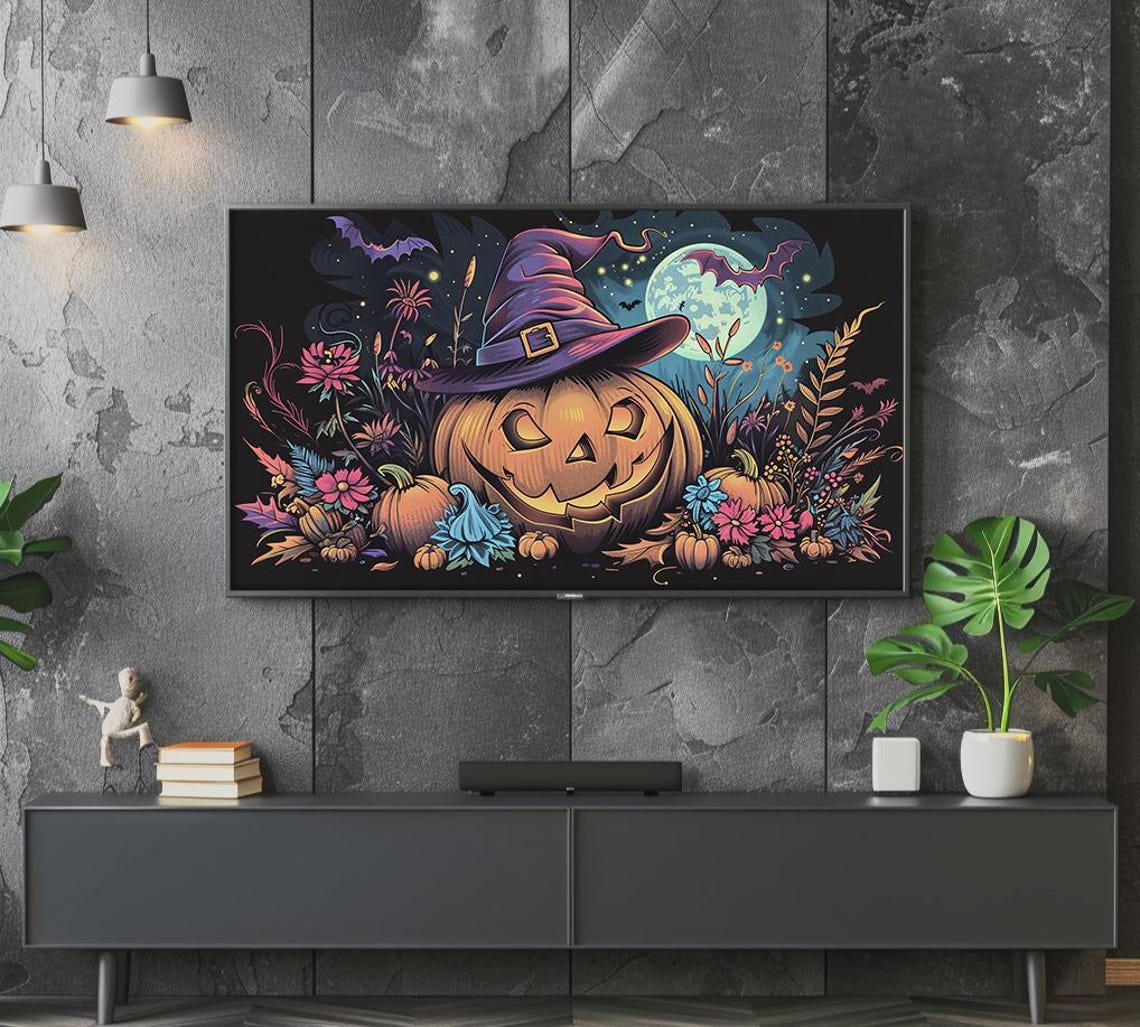 Halloween Pumpkin in Witch Hat Moonlight Gothic Floral Poster - Image 4