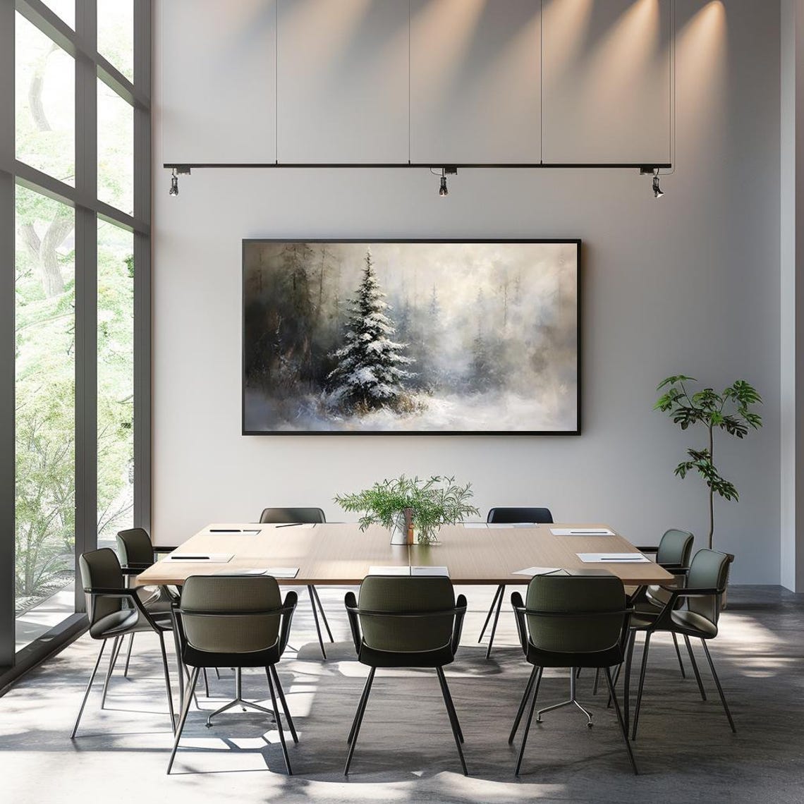 Enchanting Winter Forest with Snowy Pine Trees Painting Poster - Image 3
