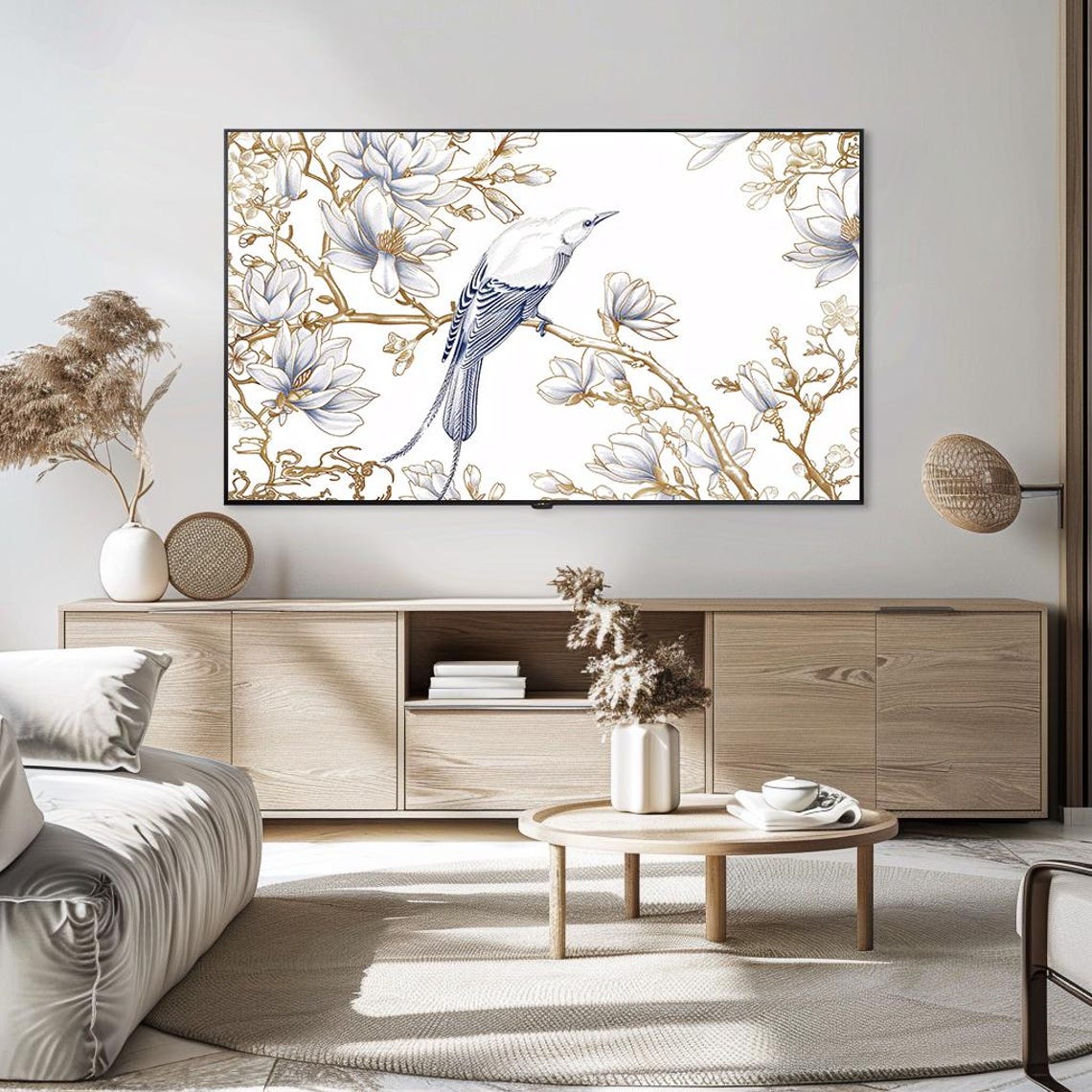Elegant Bird on Magnolia Branch Chinoiserie Style Art Poster - Image 5
