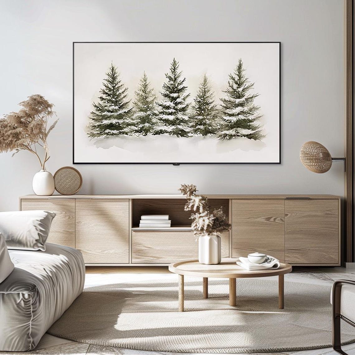 Snowy Pine Trees Watercolor Minimalist White Winter Scene Poster - Image 5