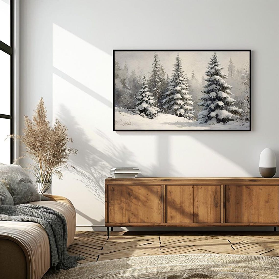 Peaceful Snow Covered Pine Forest Tranquil Winter Art Poster - Image 4