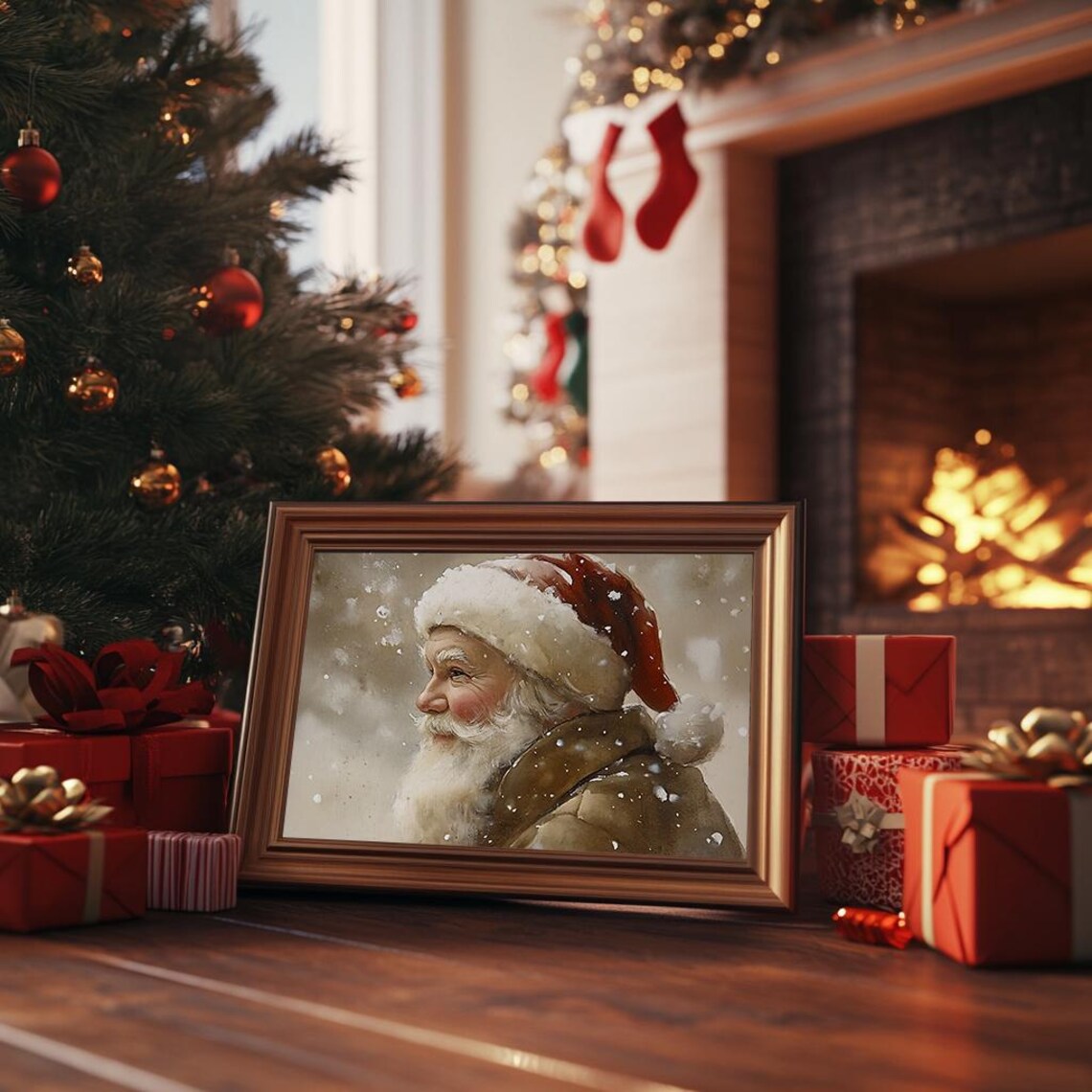 Santa Claus Watercolor Profile Portrait Festive Holiday Decor Poster - Image 3