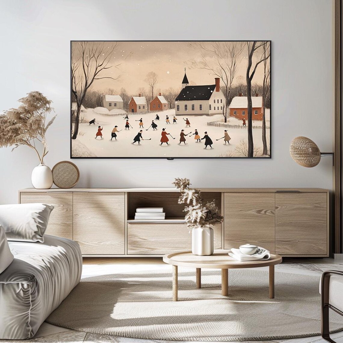 Charming Winter Scene with Ice Skaters and Village Church Poster - Image 5