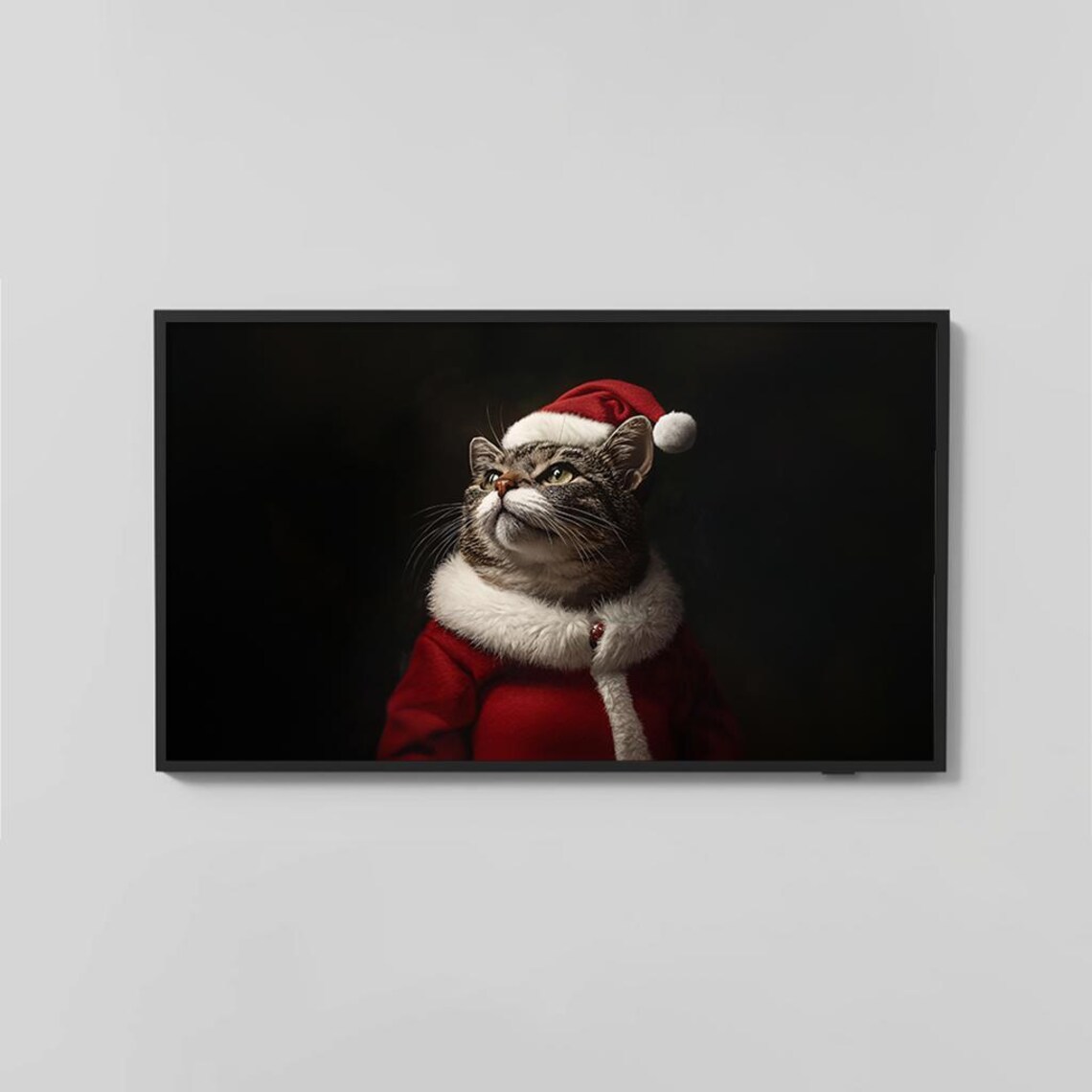 Tabby Cat in Santa Suit Cute Christmas Animal Portrait Poster - Image 2
