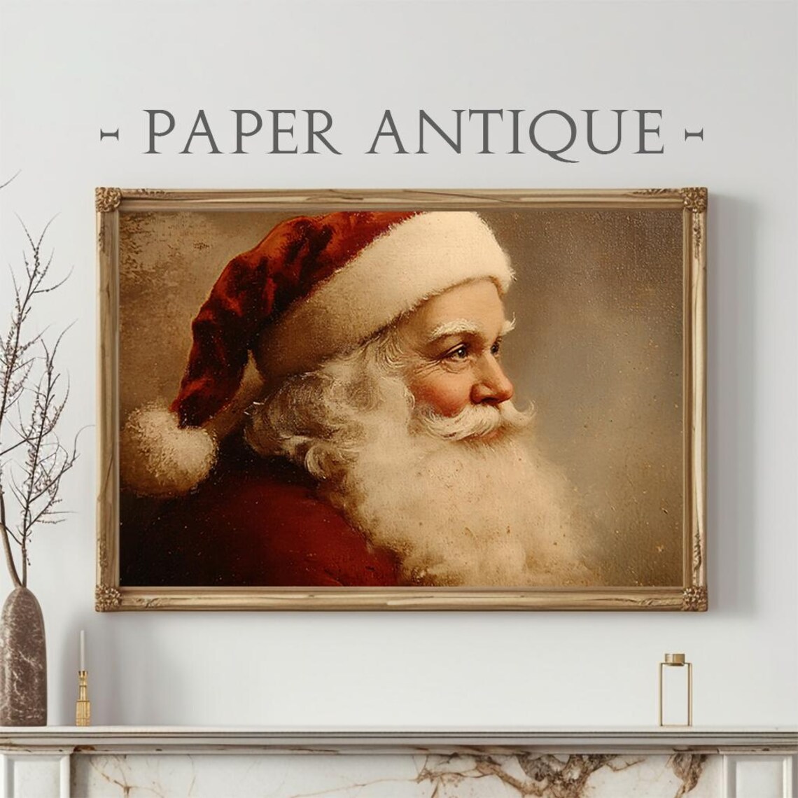 Vintage Santa Claus Oil Painting Classic Christmas Art Poster