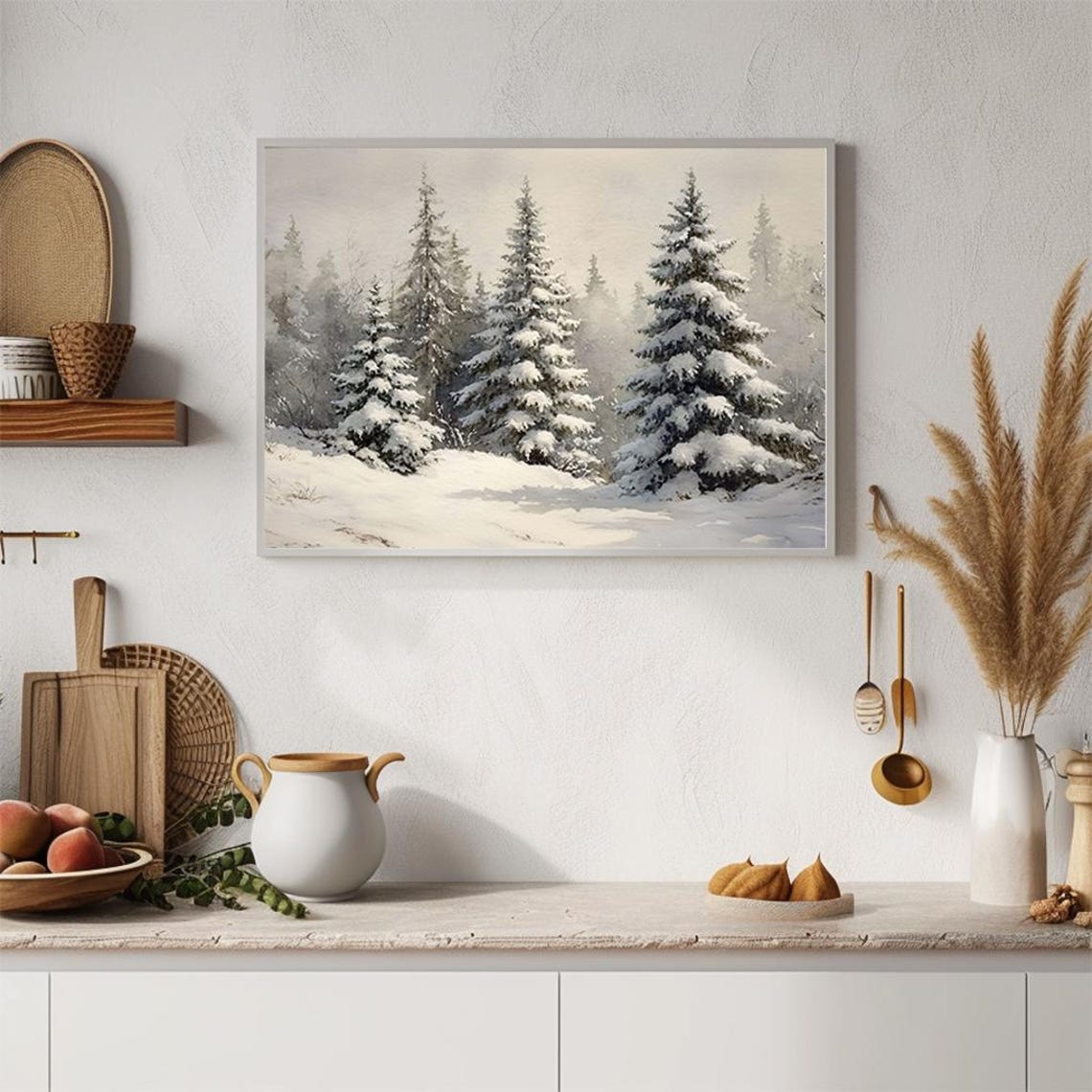 Snow Covered Pine Trees Watercolor Winter Forest Scene Poster - Image 2