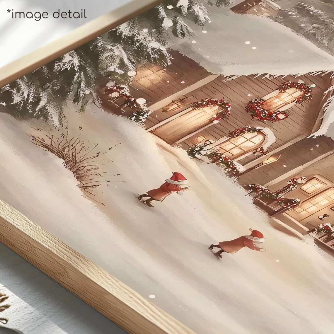 Christmas Village with Children Playing in Snow Vintage Poster - Image 4