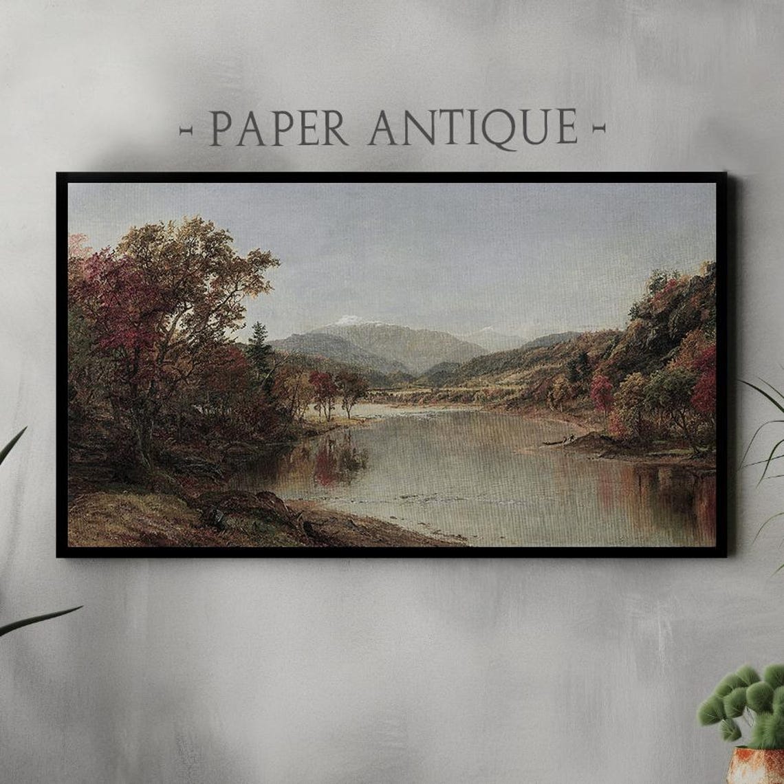 Autumn River Landscape Mountains Realistic Scenic Painting Poster