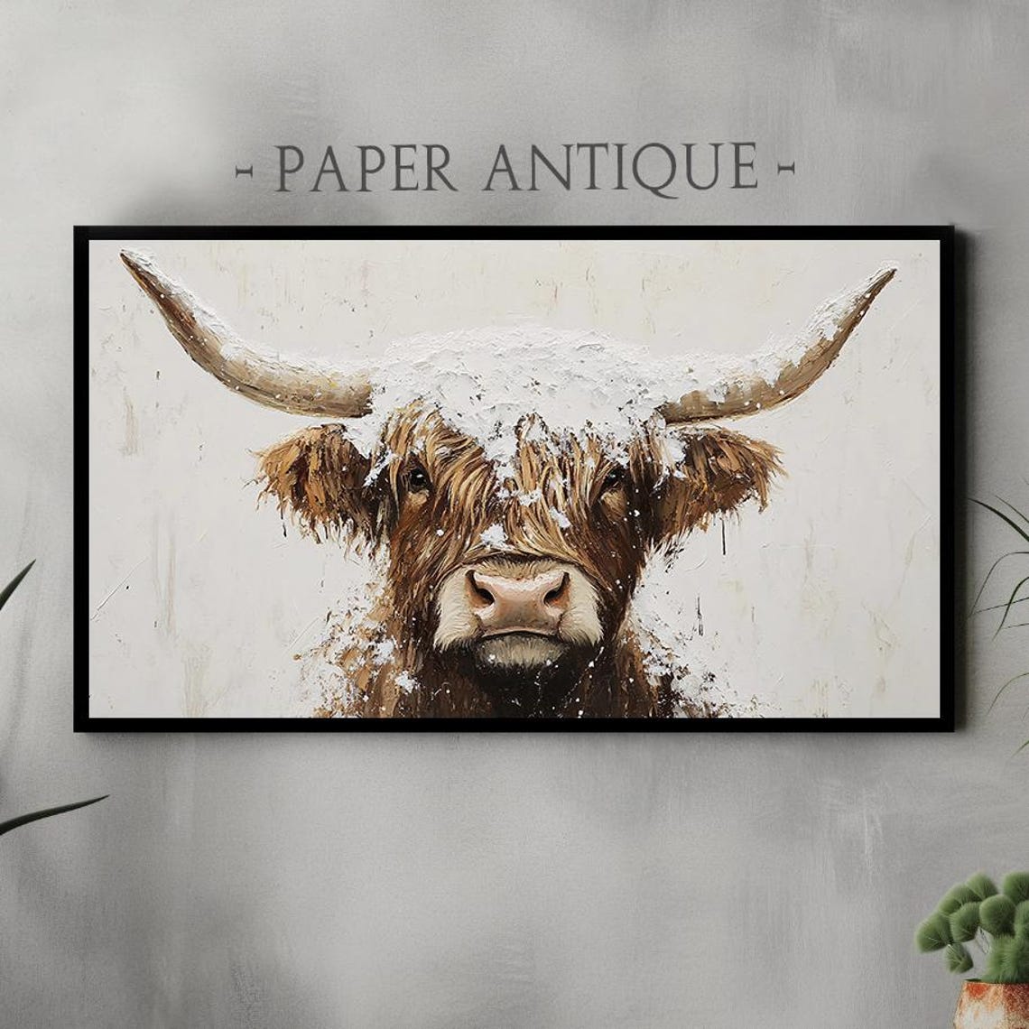Highland Cow In Snow Rustic Farm Animal Portrait Painting Poster