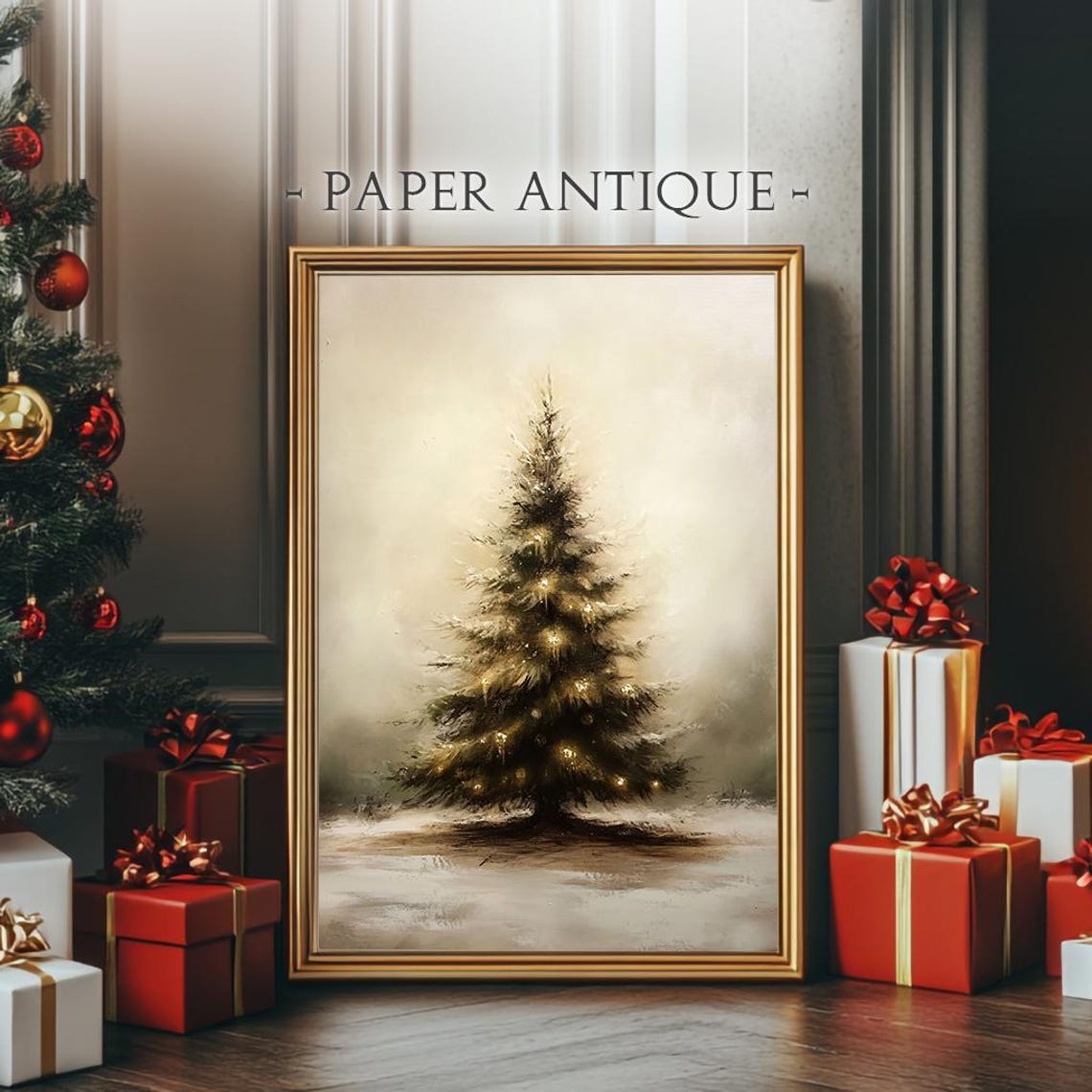 Minimalist Christmas Tree In Snow Neutral Winter Painting Poster