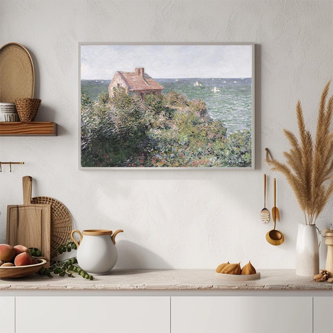 Seaside Cottage Cliff Overlook Sailboats Impressionist Art Poster - Image 4